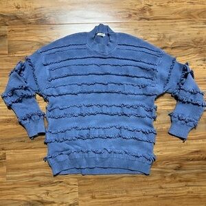 ANDTHEWHY Womens Sz S/M Sweater Long Sleeve Soft Shaggy Pullover Blue‎